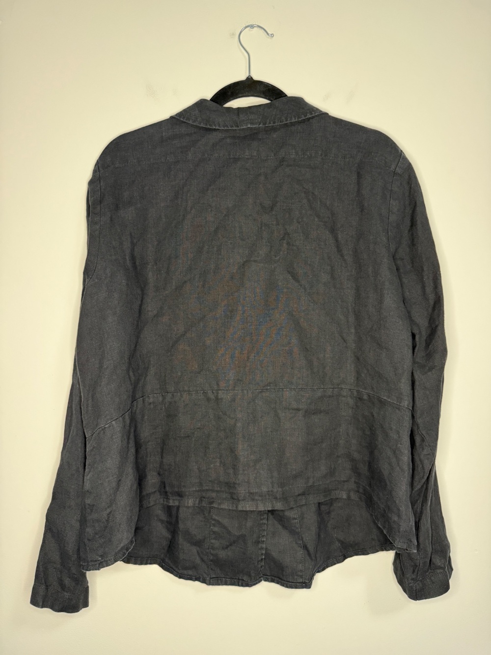 FLAX Linen Notch-Collar Button Up Top Black Medium Womens - Picture 2 of 6